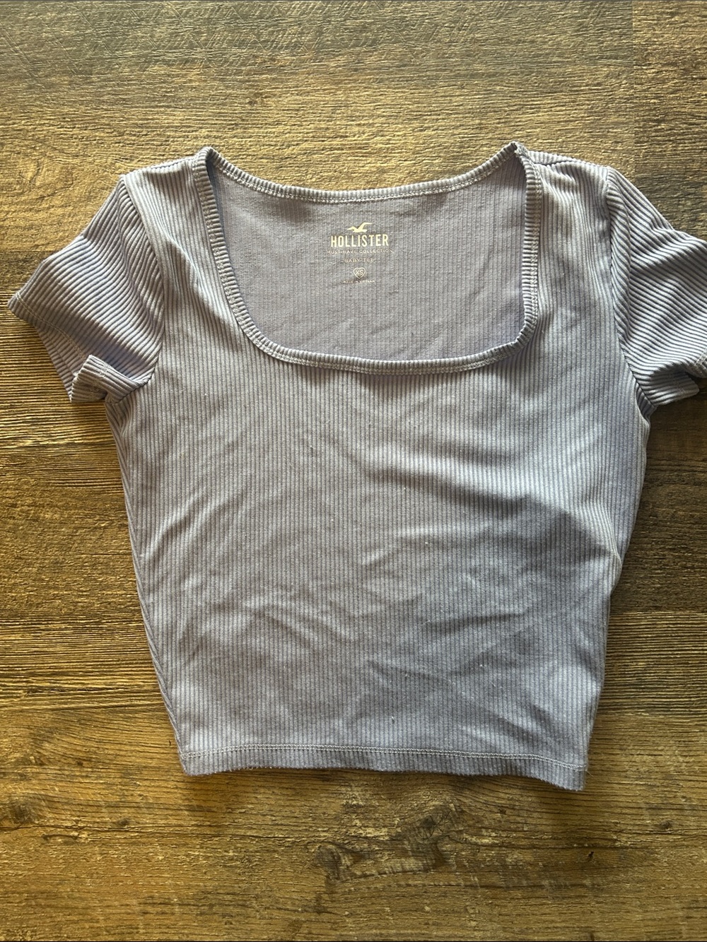Hollister Ribbed Square-Neck Crop Top - Lavender Gray